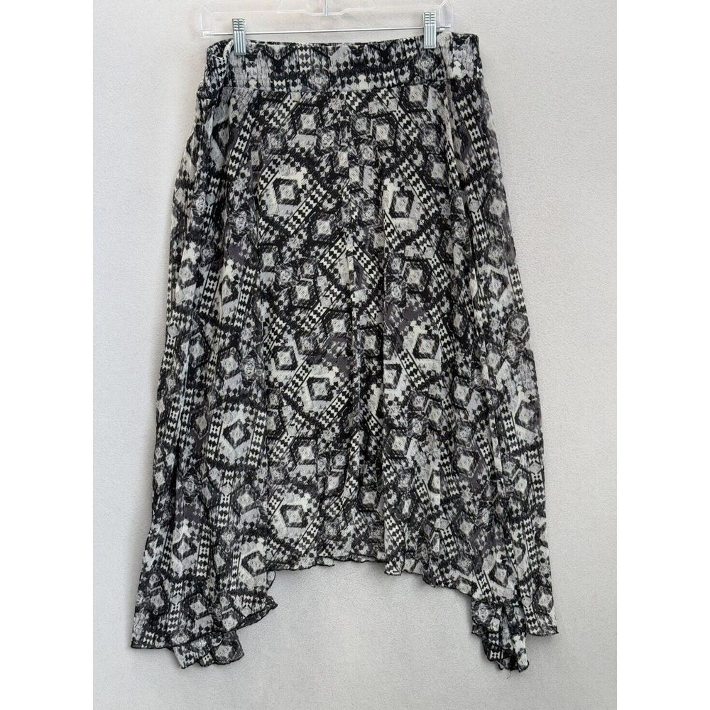 John Paul Richard Women's Sz L‎ Black White Boho Geometric Flowy Hi-Low Skirt